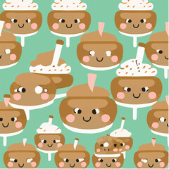 cute simple toffee pudding pattern, cartoon, minimal, decorate blankets, carpets, for kids, theme print design
