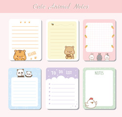 cute memo page template animal illustration vector