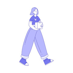 Woman Character Walking with Cardboard Box Vector Illustration