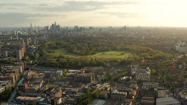 Circling aerial shot over Victoria Park East London