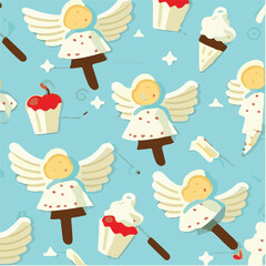 cute simple angel food cake pattern, cartoon, minimal, decorate blankets, carpets, for kids, theme print design
