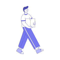 Man Character Walking with Cardboard Box Vector Illustration