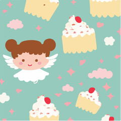 cute simple angel food cake pattern, cartoon, minimal, decorate blankets, carpets, for kids, theme print design

