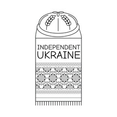 Ukrainian loaf on an embroidered towel. Ukrainian symbols.