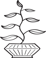 hand drawn side view plant in pot illustration.