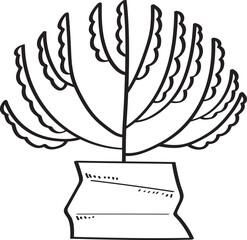 hand drawn side view plant in pot illustration.