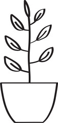 hand drawn side view plant in pot illustration.
