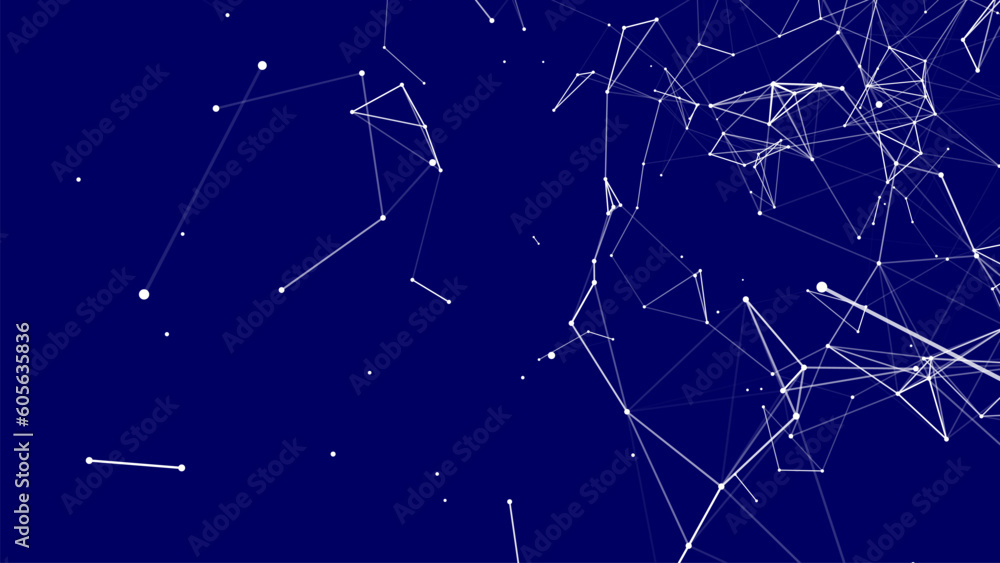 Poster Digital plexus of glowing lines and dots. Abstract background. 3D rendering. Network or connection. Vector.