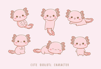 Obraz na płótnie Canvas cute axolotl cartoon illustration set
