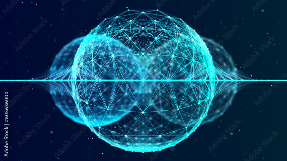 Poster abstract spheres of multiple points and lines. globe or ball. digital technology. illustration in sp