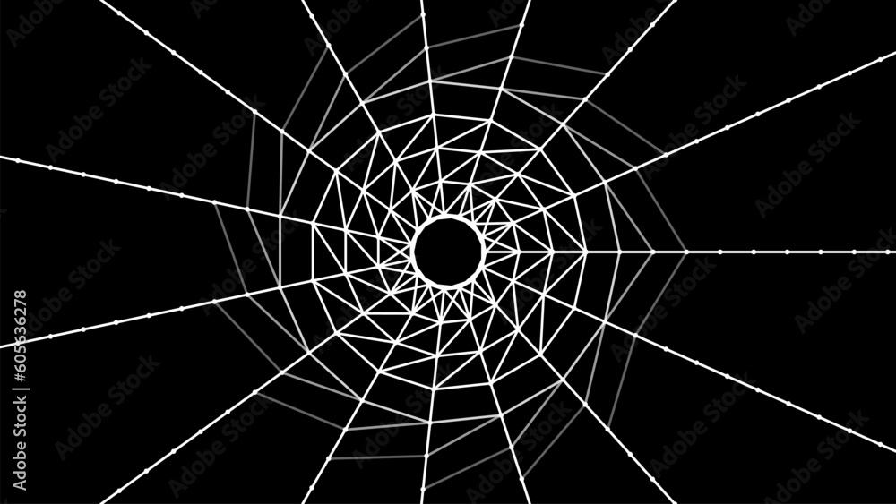 Poster curved abstract portal. spider web. wireframe tunnel. 3d vector wormhole with a mesh structure. vort
