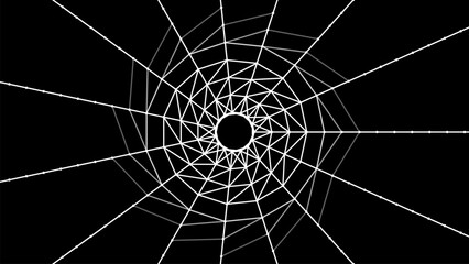 Curved abstract portal. Spider web. Wireframe tunnel. 3D vector wormhole with a mesh structure. Vortex. Vector perspective grid.