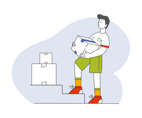 Man Carrying Cardboard Box During Relocation Vector Illustration