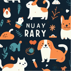 cute simple national pet day pattern, cartoon, minimal, decorate blankets, carpets, for kids, theme print design

