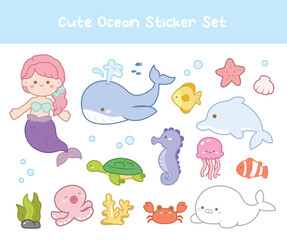 Cute Ocean Character Vector Illustration set