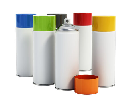 Spray paint cans isolated on transparent background. 3D illustration