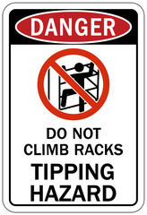 Do not climb warning sign and labels do not climb tipping hazard