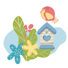 couples of birds sitting on birdhouse. Nice elements for scrapbook, greeting cards, invitations