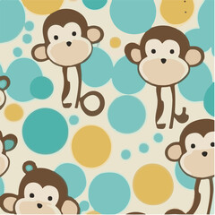 cute simple monkey pattern, cartoon, minimal, decorate blankets, carpets, for kids, theme print design
