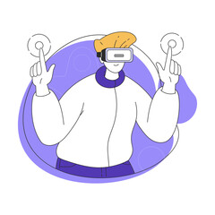Young Man Wearing Augmented Reality Glasses Touching Vector Illustration