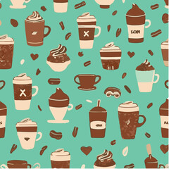 cute simple national coffee day pattern, cartoon, minimal, decorate blankets, carpets, for kids, theme print design
