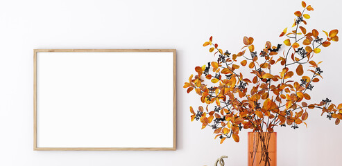 Mock up poster autumn leaves border