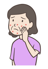 赤いブツブツのアトピー性皮膚炎、肌荒れが気になる中年女性