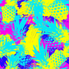 Abstract Pineapples. Decorative seamless pattern. Repeating background. Tileable wallpaper print.