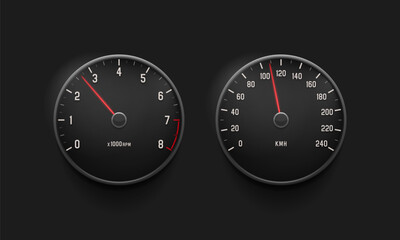 Car dasboard. Tachometer and speedometer. Vector template for your design.