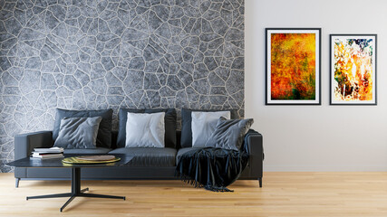 Large luxury modern bright interiors Living room mockup illustration 3D rendering computer digitally generated image