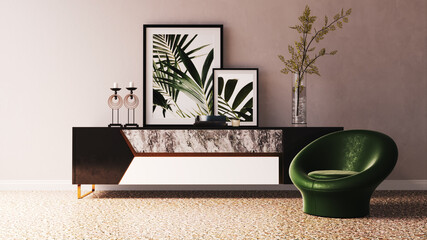 Large luxury modern bright interiors Living room mockup illustration 3D rendering computer digitally generated image