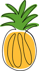 Pineapple one line hand drawn minimalist illustration. Single continuous line drawing whole tropical fruit.