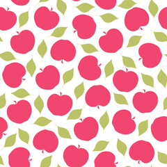 Red apples and leaves seamless pattern. Fruit elements ornament isolated on white. Vector illustration