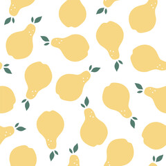 Pear seamless pattern. Fruit elements ornament isolated on white. Vector illustration
