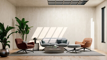 Large luxury modern bright interiors Living room mockup illustration 3D rendering computer digitally generated image