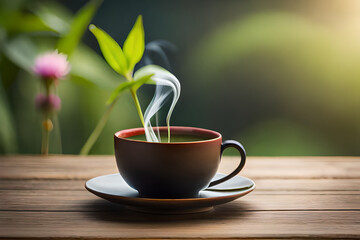 Obraz na płótnie Canvas tea cup advertising , zen asian ambiance , green tea , herbal infusion
