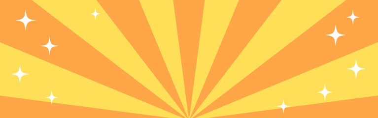 キラキラの装飾のあるサンバーストの背景イラスト（オレンジ色、横長）