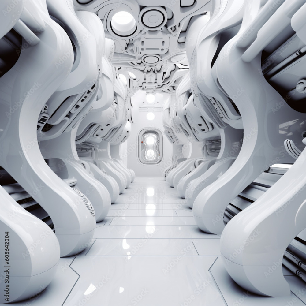 Poster white futuristic background abstract. 3d rendering of space city sci fi texture. generative ai with 