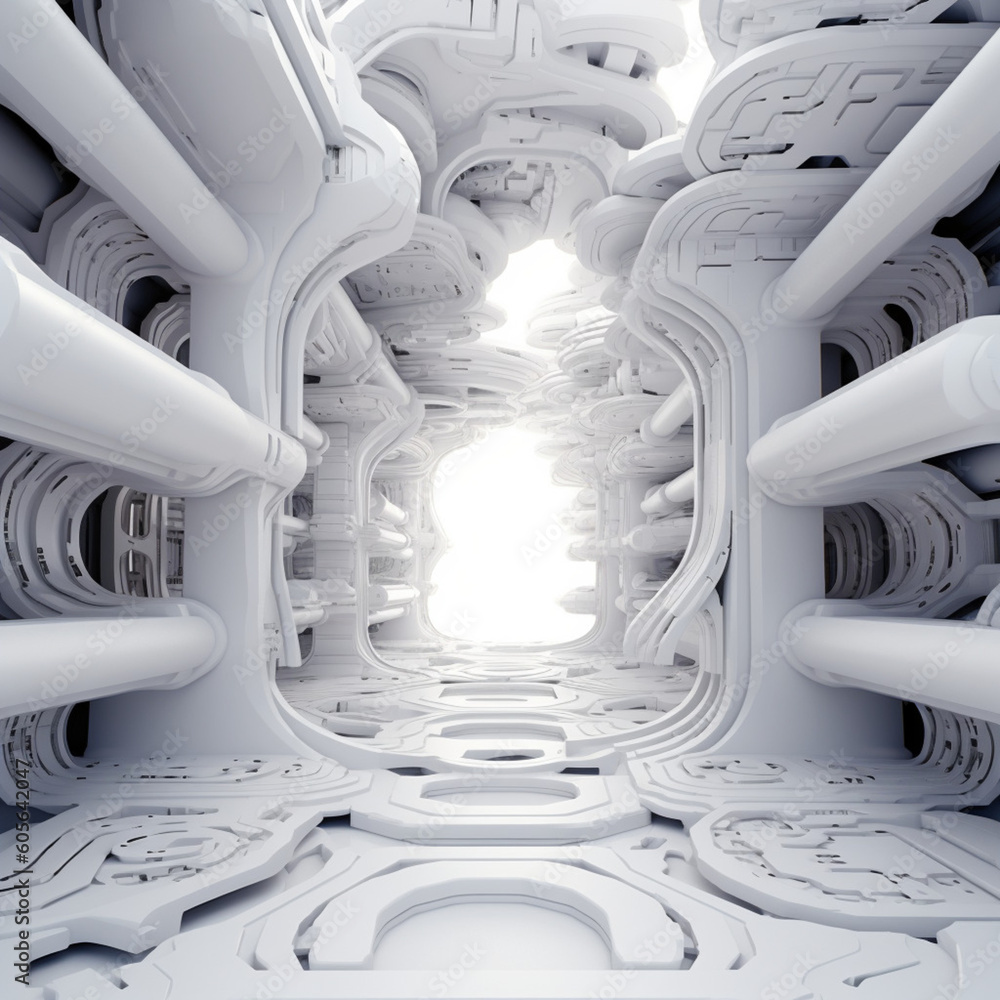 Poster white futuristic background abstract. room 3d rendering of space city sci fi texture. generative ai