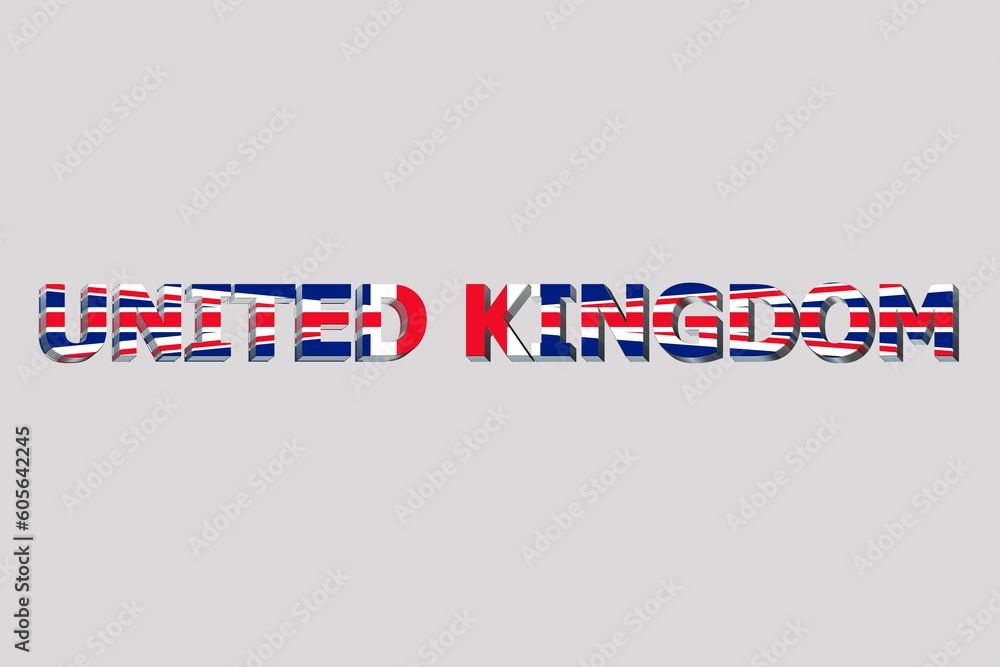 Sticker 3D illustration of the flag of the United Kingdom on a text background