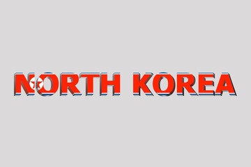 3D illustration of the flag of North Korea on a text background