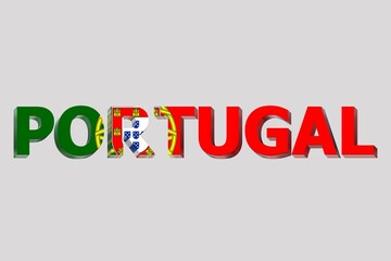 3D illustration of the flag of Portugal on a text background