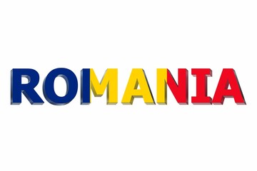 3D illustration of the flag of Romania on a text background