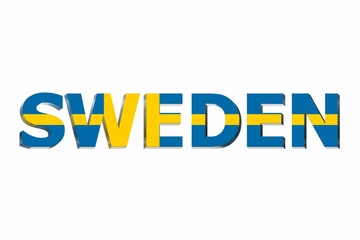 3D illustration of the flag of Sweden on a text background