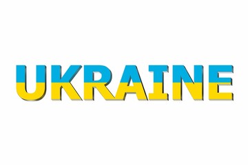 3D illustration of the flag of Ukraine on a text background