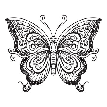 A butterfly with a pattern of swirls coloring page.