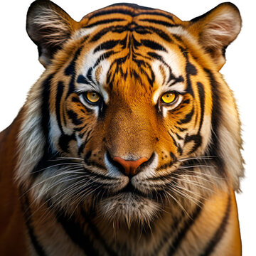 Close-up of the Bengal tiger's face - Transparent background- animal art made with Generative AI