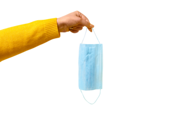 medical protective mask in hand  isolated on transparent background
