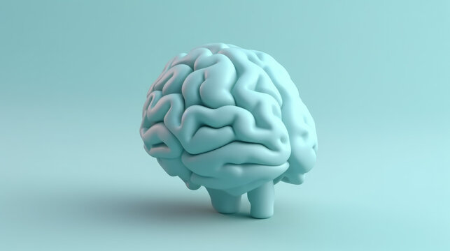 Light Green Realistic 3D glossy brain with isolated on minimal background.