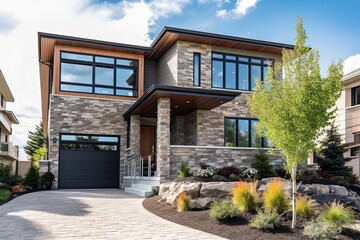 Cutting-Edge Features in a Progressive New Home with Coral Siding and Natural Stone Cladding: Includes Single Car Garage, generative AI
